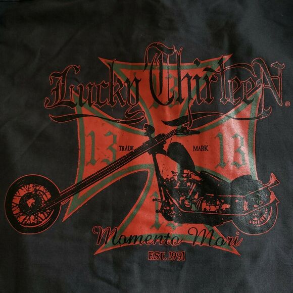 LUCKY 13 THIRTEEN button down short sleeve casual gray work shirt Momento Mori L - Picture 4 of 8